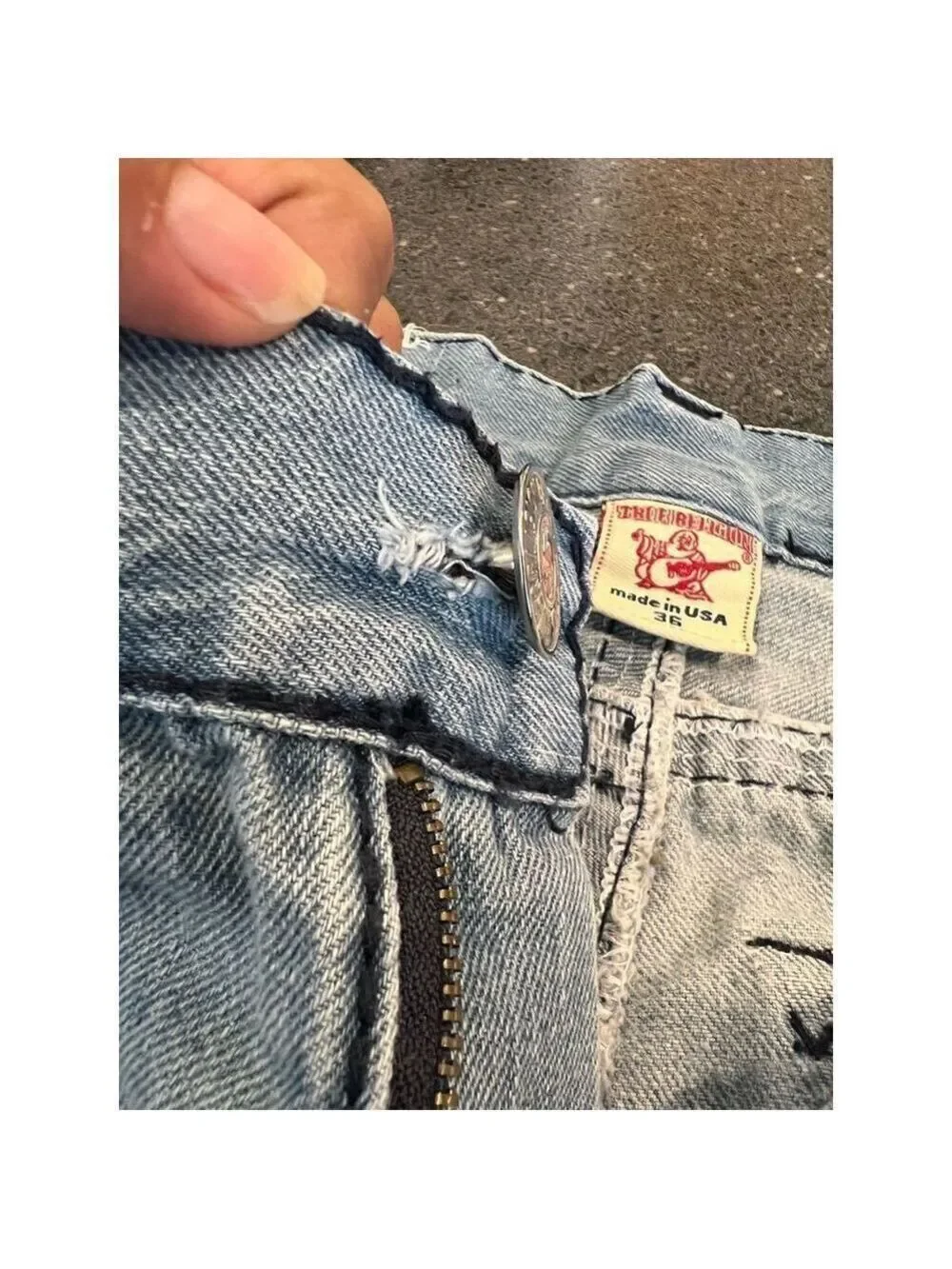 TRUE RELIGION BILLY SUPERT ROW 36 SEAT 33  VINTAGE Made in USA